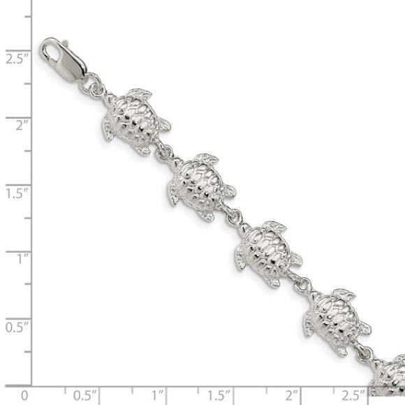 925 Sterling Silver Sea Turtles charm link Bracelet with lobster clasp 7” length - Picture 3 of 5